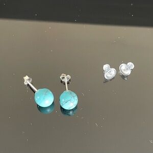 Natural Turquoise stud Earrings Gift 925 Sterling Silver Stamped